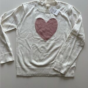 Crewcuts Cream Sweater with Pink Heart